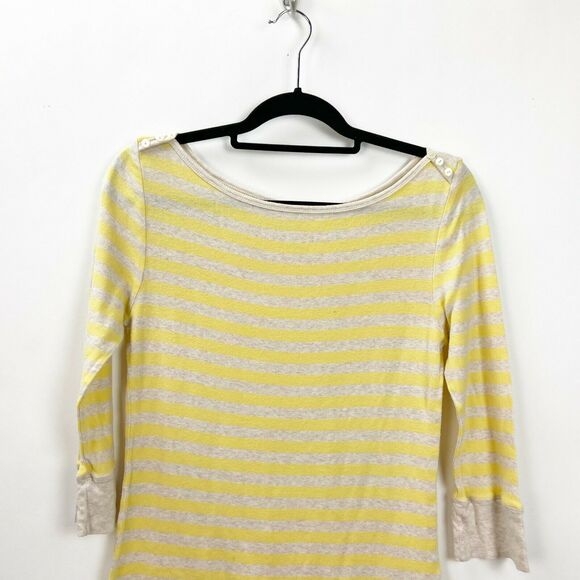 Old Navy Large Womens Beige Yellow Striped Knit Top - Picture 2 of 5